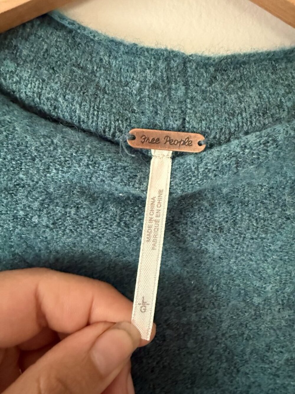 Free People Break Away Rollback Knit Teal Pullover Sweater Cozy Slouchy Wool L - Picture 9 of 10